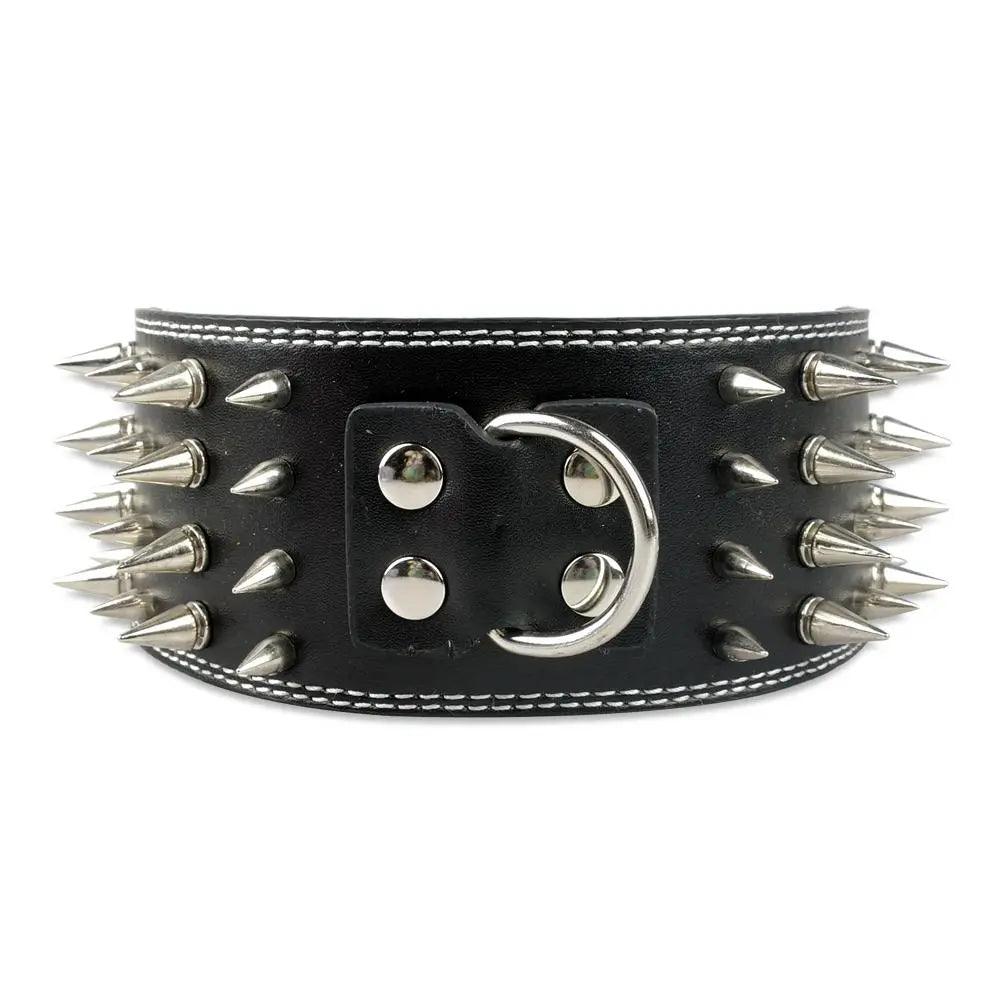 3" Wide Spiked Leather Dog Collar for Large Breeds (Pitbull, Doberman) in M, L, XL Sizes. - CHILLSTAR