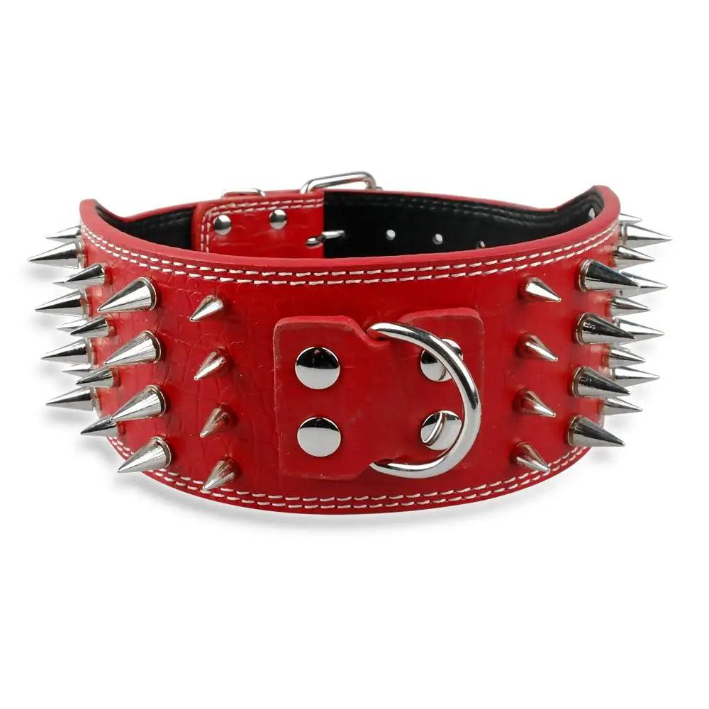 3" Wide Spiked Leather Dog Collar for Large Breeds (Pitbull, Doberman) in M, L, XL Sizes. - CHILLSTAR