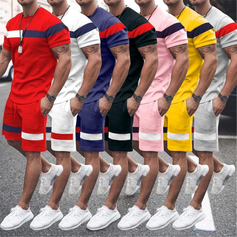 ActiveBlend: Men's Patchwork Short Sleeve Fitness Suit for Athletic Leisure CHILLSTAR