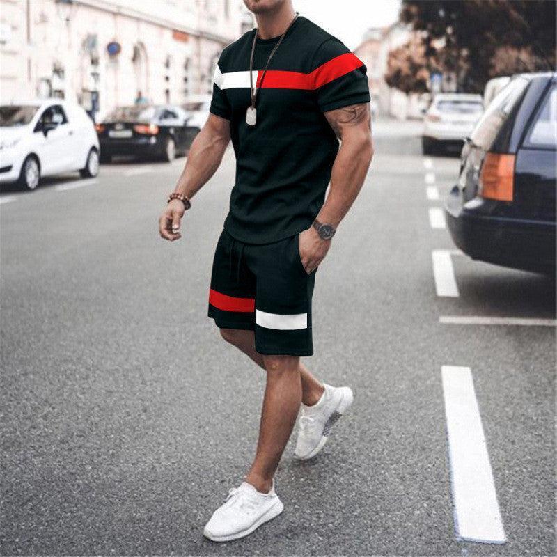 ActiveBlend: Men's Patchwork Short Sleeve Fitness Suit for Athletic Leisure CHILLSTAR