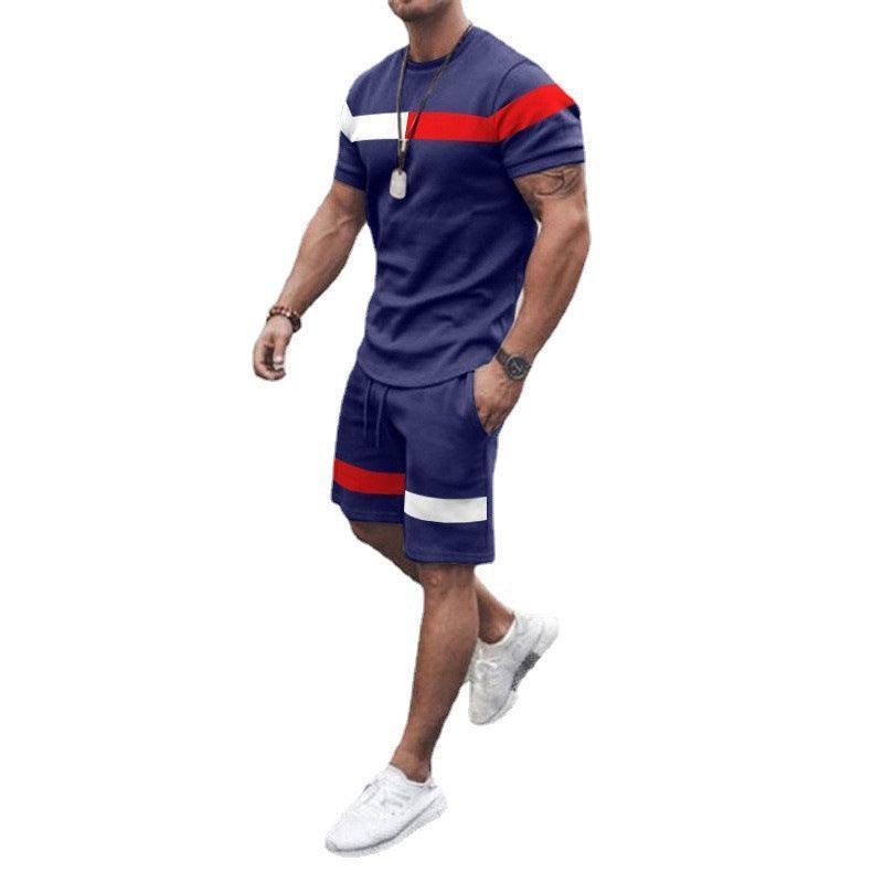 ActiveBlend: Men's Patchwork Short Sleeve Fitness Suit for Athletic Leisure CHILLSTAR