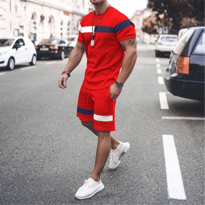 ActiveBlend: Men's Patchwork Short Sleeve Fitness Suit for Athletic Leisure CHILLSTAR