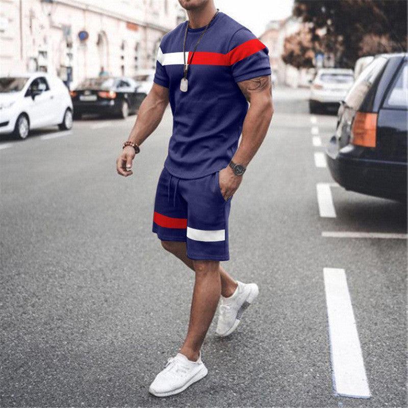 ActiveBlend: Men's Patchwork Short Sleeve Fitness Suit for Athletic Leisure CHILLSTAR