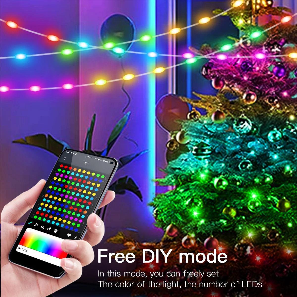 Bluetooth-enabled LED Christmas lights in 20M, 10M, and 5M lengths for festive home party decor. CHILLSTAR