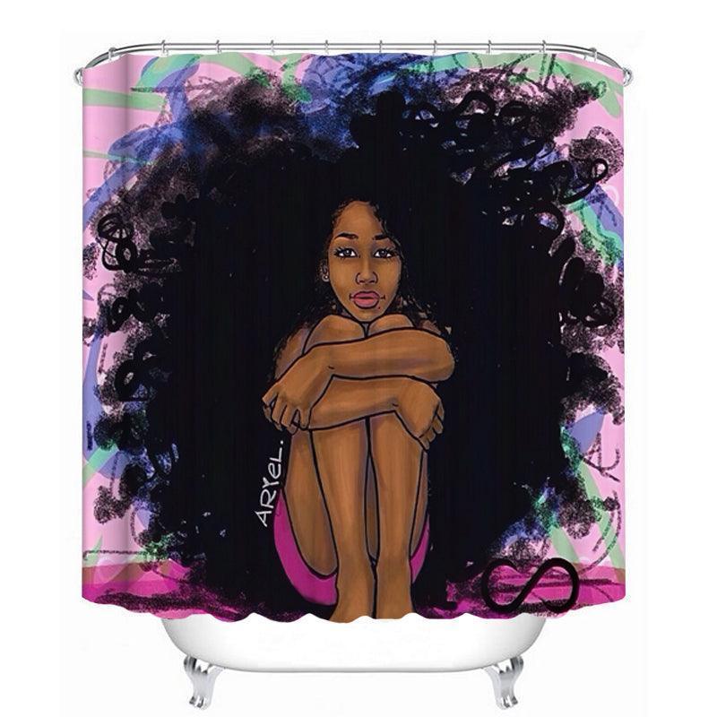 Celebrate Radiance: Waterproof Polyester Shower Curtain Set featuring African American Girl Artistry CHILLSTAR