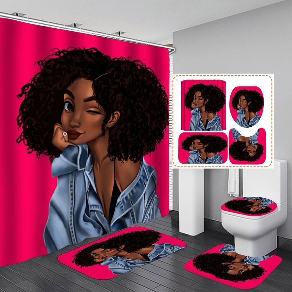 Celebrate Radiance: Waterproof Polyester Shower Curtain Set featuring African American Girl Artistry CHILLSTAR