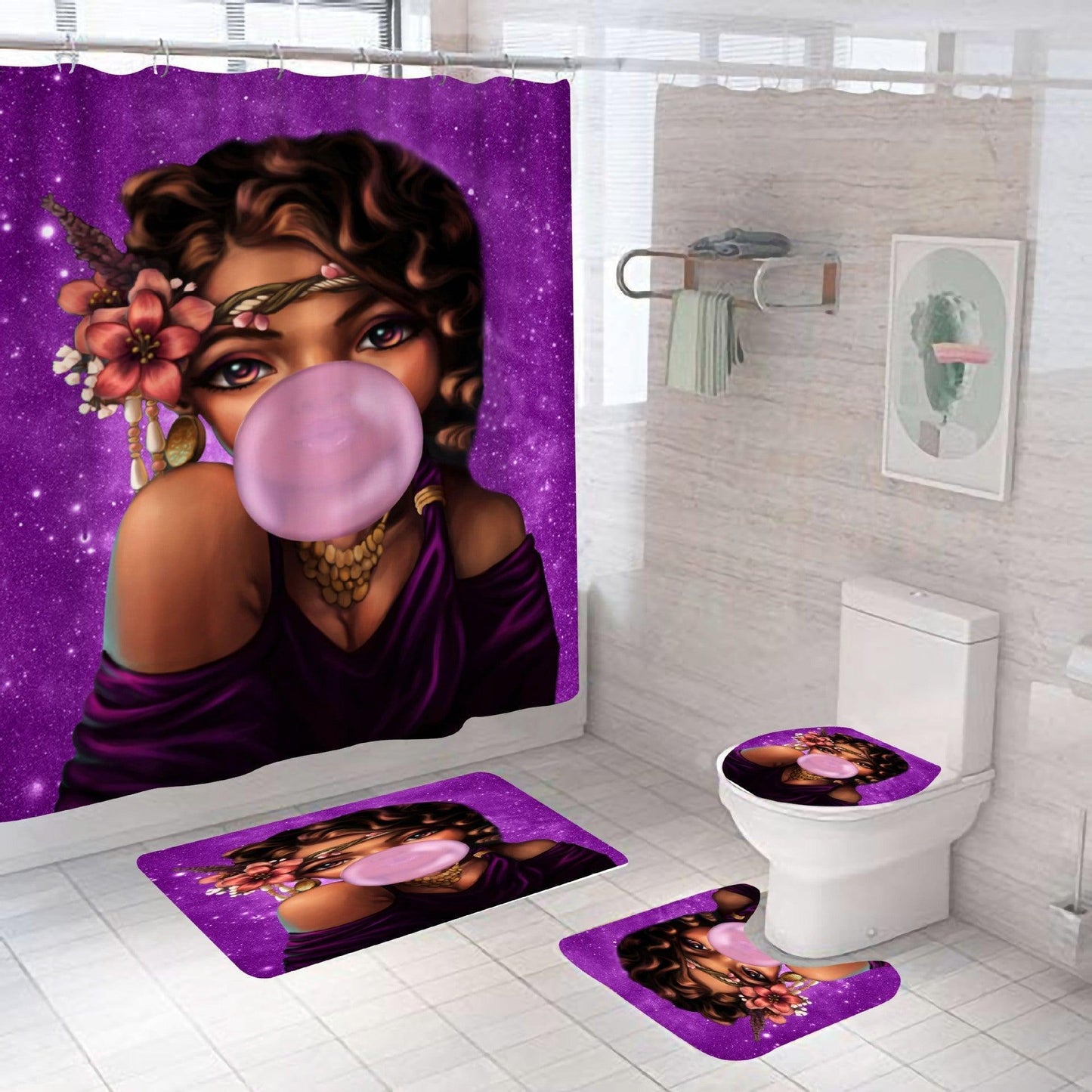 Celebrate Radiance: Waterproof Polyester Shower Curtain Set featuring African American Girl Artistry CHILLSTAR