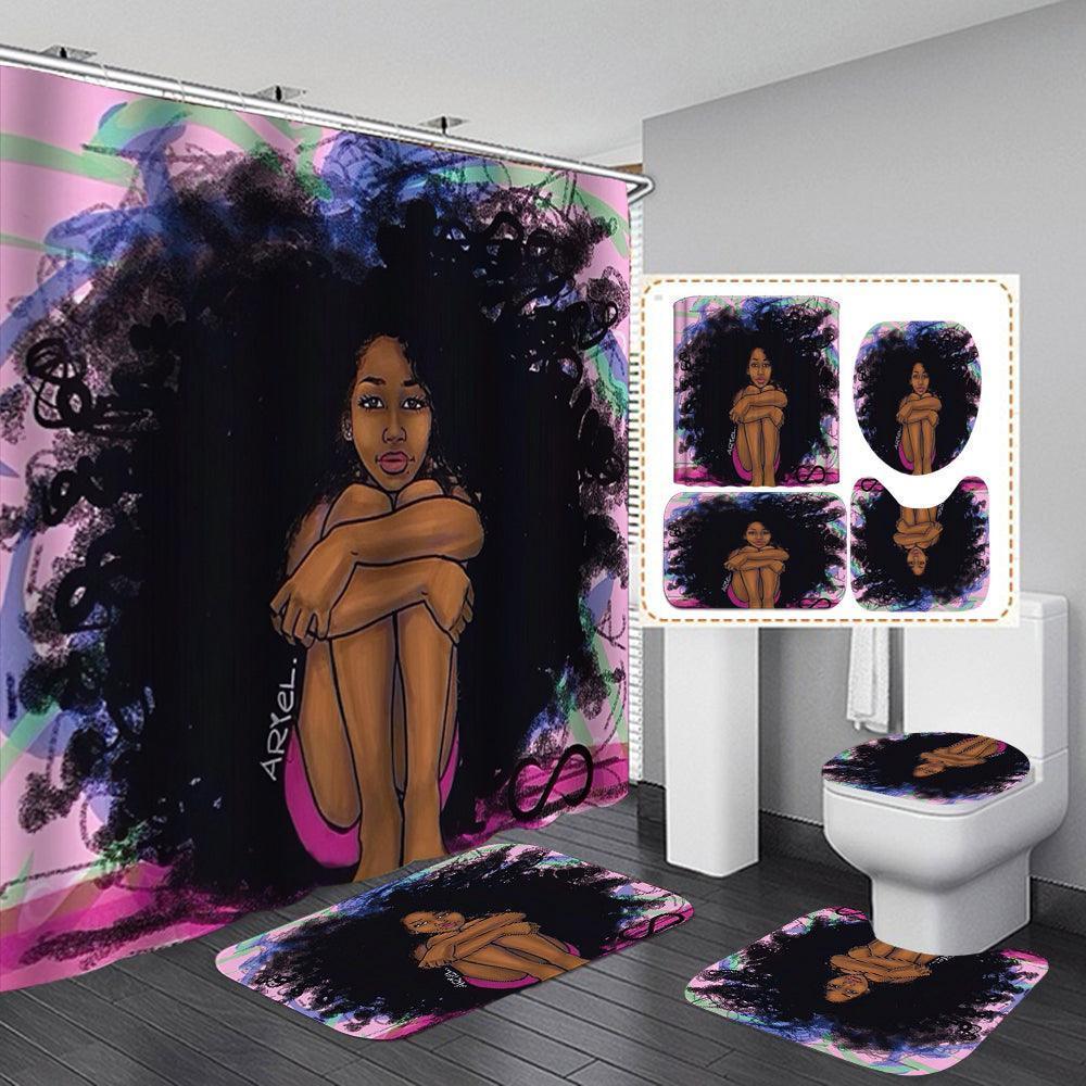 Celebrate Radiance: Waterproof Polyester Shower Curtain Set featuring African American Girl Artistry CHILLSTAR