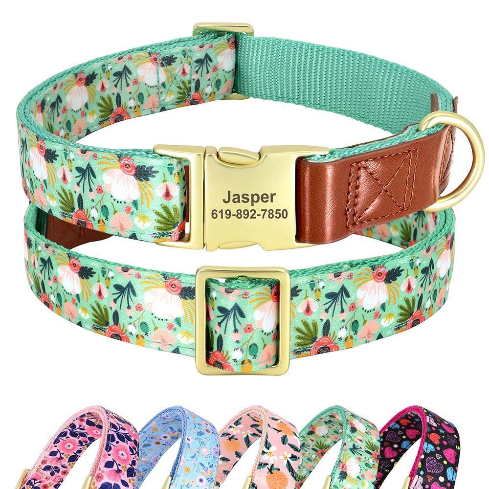 Custom Engraved Flower Dog Collar for Small, Medium, Large Dogs CHILLSTAR