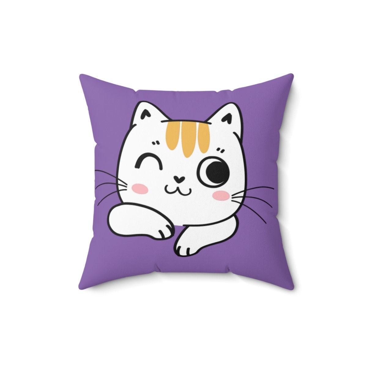 Cute Purple Cat Pilllow, Purple Cat Throw Pillow, Kids Room Decor, Girls Decorative Pillow, Purple Cat Pillow, Cat Lovers Pillow CHILLSTAR