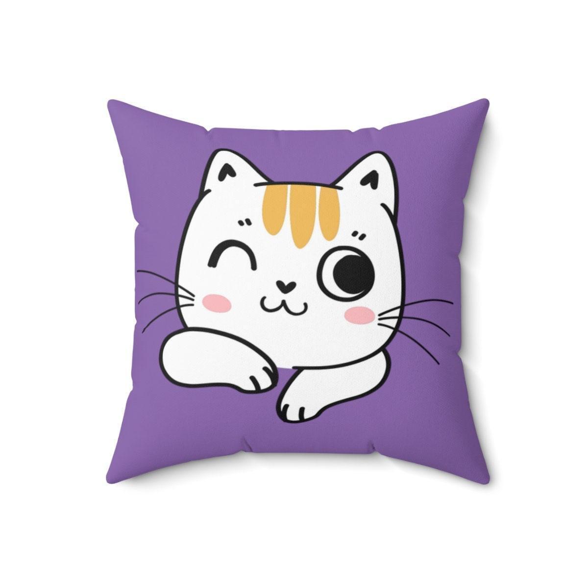 Cute Purple Cat Pilllow, Purple Cat Throw Pillow, Kids Room Decor, Girls Decorative Pillow, Purple Cat Pillow, Cat Lovers Pillow CHILLSTAR