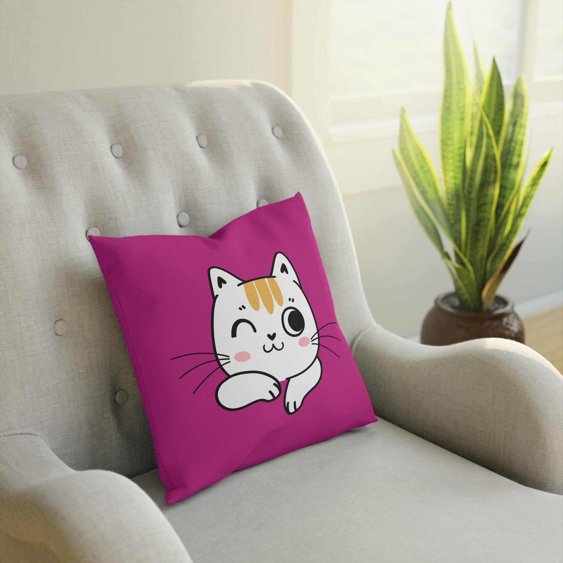 Decorative Pillow:Cute Pink Cat Pilllow, Pink Cat Throw Pillow, Kids Room Decor, Girls Decorative Pillow, Fuschia Cat Pillow CHILLSTAR