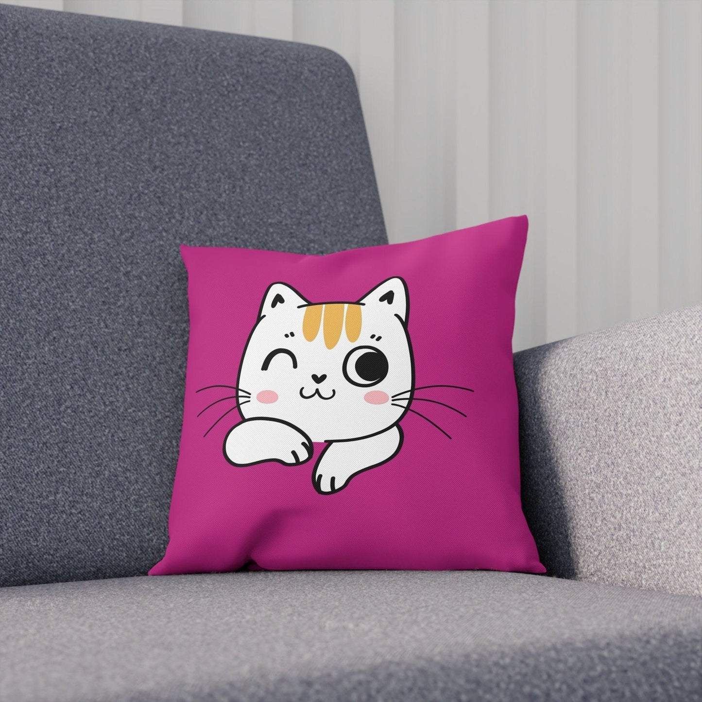 Decorative Pillow:Cute Pink Cat Pilllow, Pink Cat Throw Pillow, Kids Room Decor, Girls Decorative Pillow, Fuschia Cat Pillow CHILLSTAR