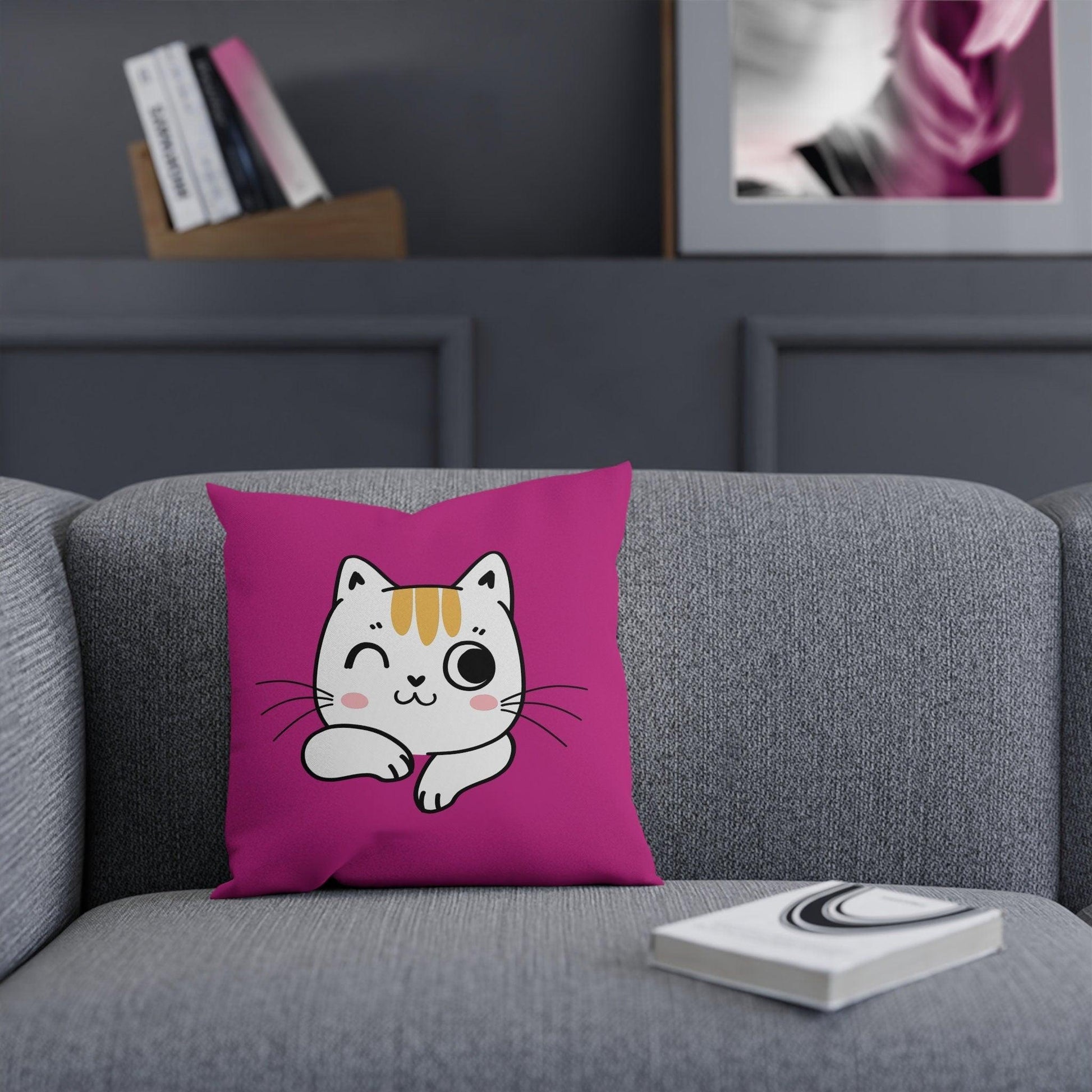 Decorative Pillow:Cute Pink Cat Pilllow, Pink Cat Throw Pillow, Kids Room Decor, Girls Decorative Pillow, Fuschia Cat Pillow CHILLSTAR