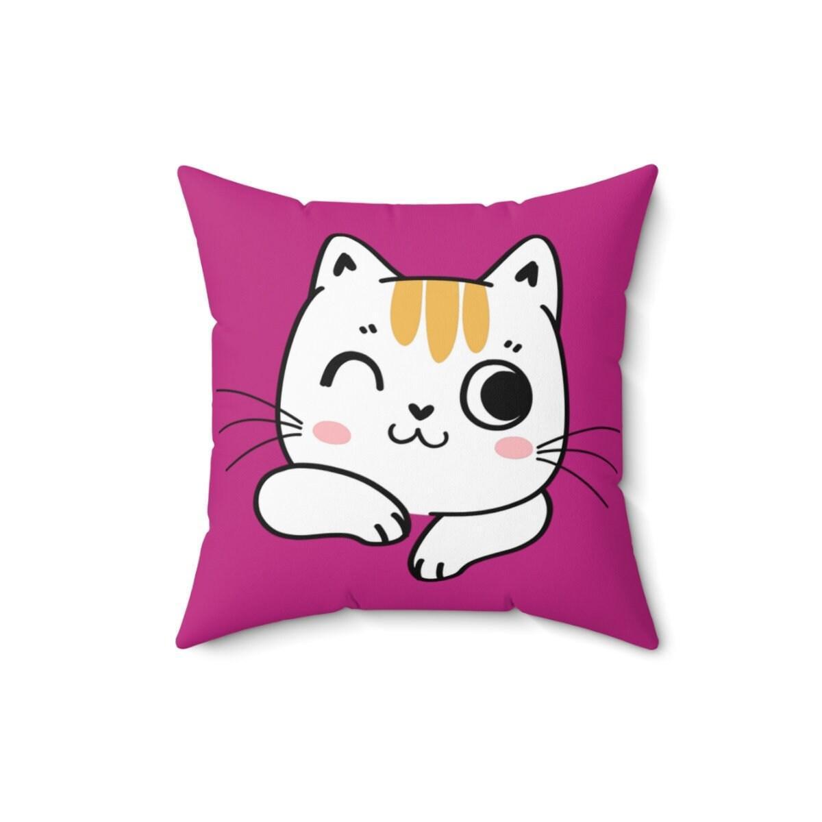 Decorative Pillow:Cute Pink Cat Pillow, Pink Cat Throw Pillow, Kids Room Decor, Girls Decorative Pillow, Fuschia Cat Pillow CHILLSTAR