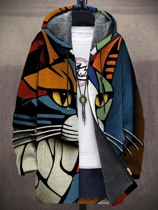 Feline Finesse: Trending Multi-Color Cat Design Zip-Up Hoodie CHILLSTAR