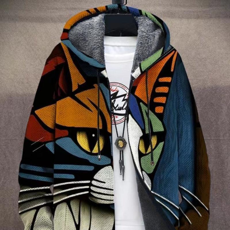 Feline Finesse: Trending Multi-Color Cat Design Zip-Up Hoodie CHILLSTAR