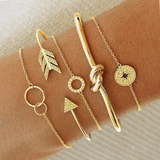 Gilded Elegance: 14K Gold-Plated Twisted Knot Bangle Set CHILLSTAR