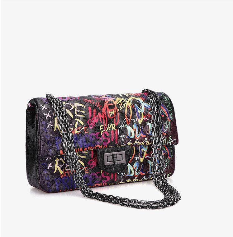 Graffiti Chic: Unleash Street-Style Sophistication with our Alphabet Rhombus Chain Bag CHILLSTAR