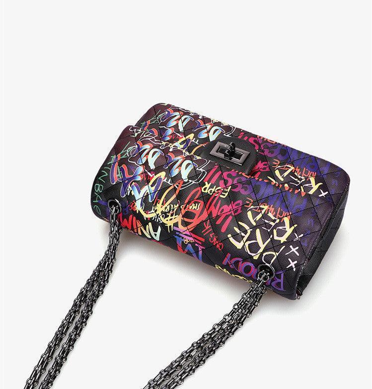 Graffiti Chic: Unleash Street-Style Sophistication with our Alphabet Rhombus Chain Bag CHILLSTAR