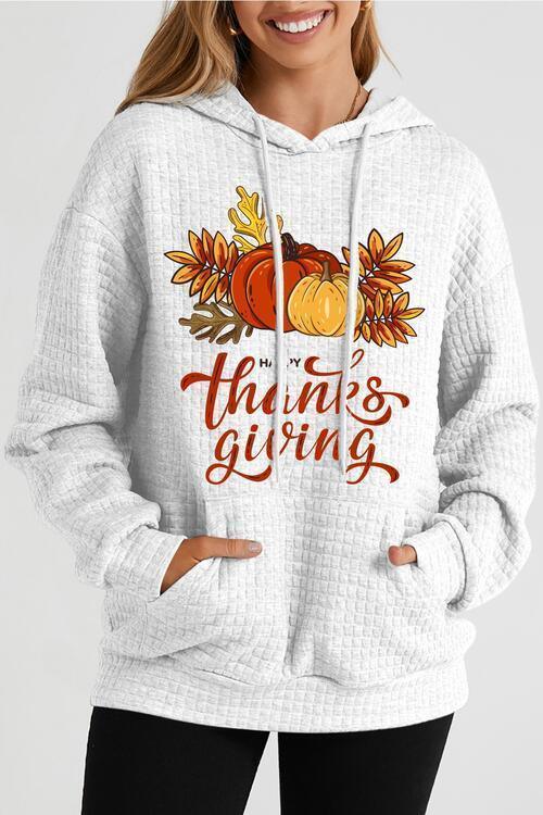 HAPPY THANKSGIVING Drawstring Graphic Hoodie CHILLSTAR