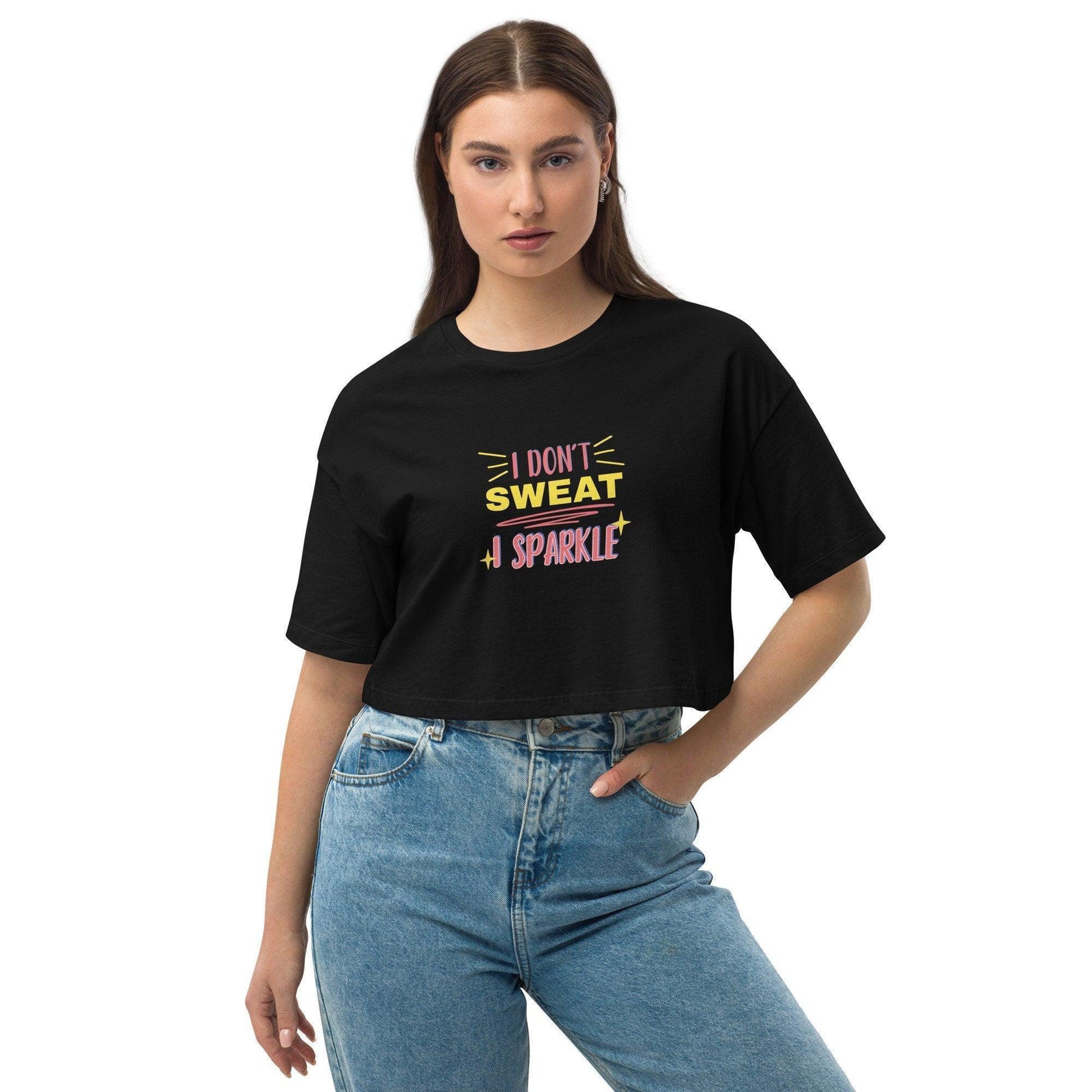 I Don't Sweat I Sparkle Loose Drop Shoulder Crop Top CHILLSTAR