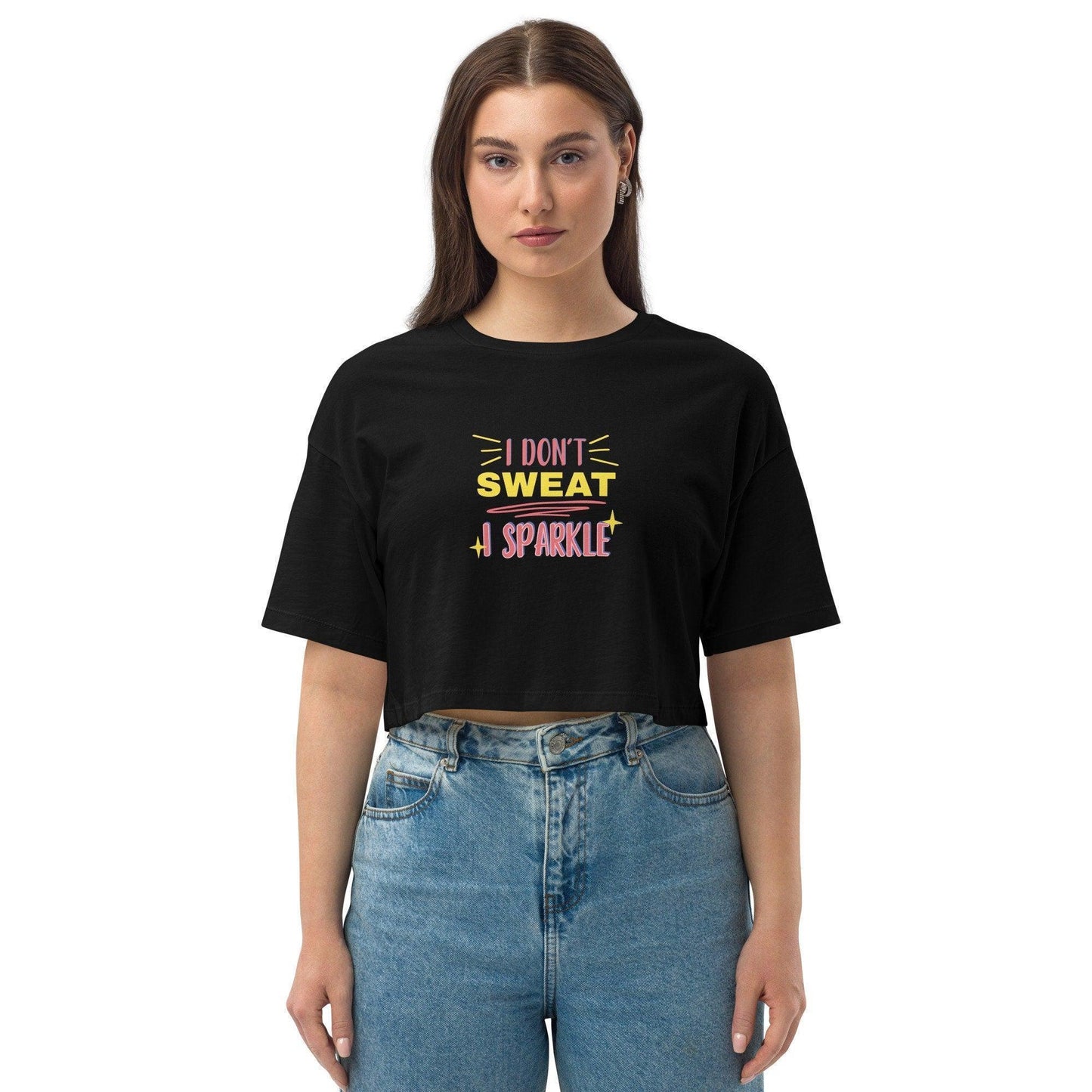 I Don't Sweat I Sparkle Loose Drop Shoulder Crop Top CHILLSTAR