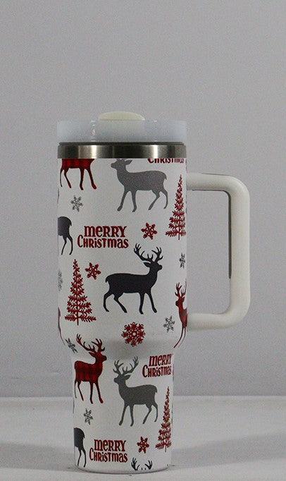 Joyful Jingles: Festive Stainless Steel Christmas Tumbler with Handle, Lid, and Straw - Perfect for Car Travel and Cozy Coffee Moments CHILLSTAR