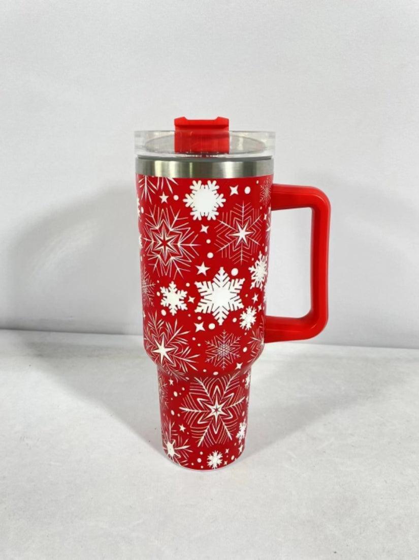 Joyful Jingles: Festive Stainless Steel Christmas Tumbler with Handle, Lid, and Straw - Perfect for Car Travel and Cozy Coffee Moments CHILLSTAR