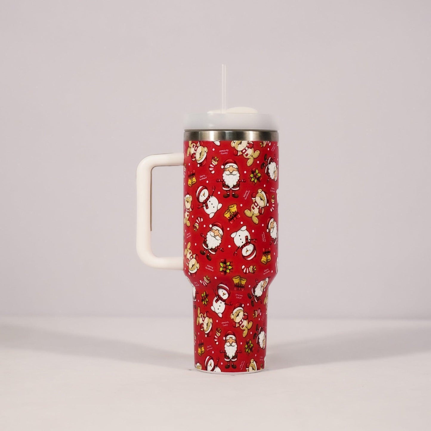 Joyful Jingles: Festive Stainless Steel Christmas Tumbler with Handle, Lid, and Straw - Perfect for Car Travel and Cozy Coffee Moments CHILLSTAR