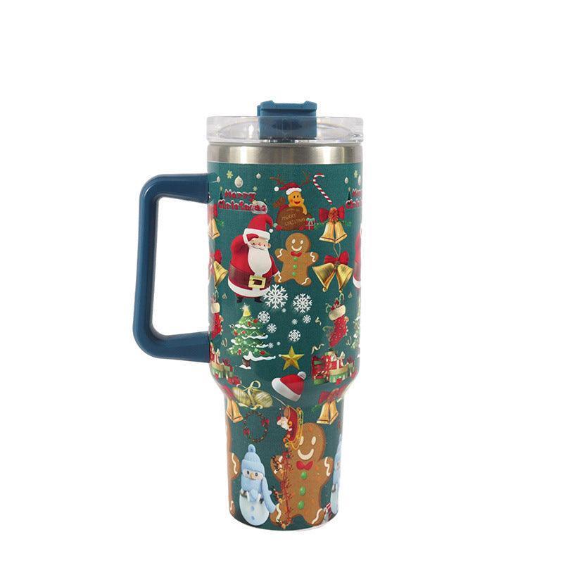 Joyful Jingles: Festive Stainless Steel Christmas Tumbler with Handle, Lid, and Straw - Perfect for Car Travel and Cozy Coffee Moments CHILLSTAR