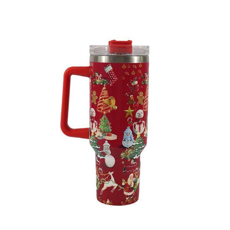 Joyful Jingles: Festive Stainless Steel Christmas Tumbler with Handle, Lid, and Straw - Perfect for Car Travel and Cozy Coffee Moments CHILLSTAR