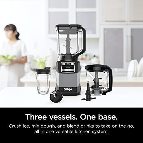 Ninja Compact Kitchen System, 1200W, 3 Functions for Smoothies, Dough & Frozen Drinks with Auto-IQ, 72-oz.* Blender Pitcher, 40-oz. Processor Bowl & 18-oz. Single-Serve Cup, Grey CHILLSTAR