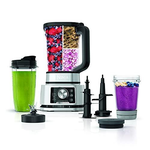 Ninja SS351 Foodi Power Blender & Processor System 1400 WP Smoothie Bowl Maker & Nutrient Extractor* 6 Functions for Bowls, Spreads, Dough & More, smartTORQUE, 72-oz.** Pitcher & To-Go Cups, Silver CHILLSTAR