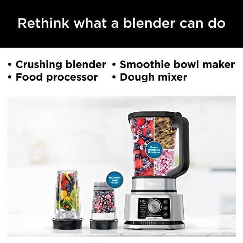 Ninja SS351 Foodi Power Blender & Processor System 1400 WP Smoothie Bowl Maker & Nutrient Extractor* 6 Functions for Bowls, Spreads, Dough & More, smartTORQUE, 72-oz.** Pitcher & To-Go Cups, Silver CHILLSTAR