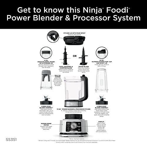 Ninja SS351 Foodi Power Blender & Processor System 1400 WP Smoothie Bowl Maker & Nutrient Extractor* 6 Functions for Bowls, Spreads, Dough & More, smartTORQUE, 72-oz.** Pitcher & To-Go Cups, Silver CHILLSTAR