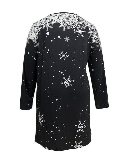 Plus Size Printed Long Sleeve Tee Dress CHILLSTAR