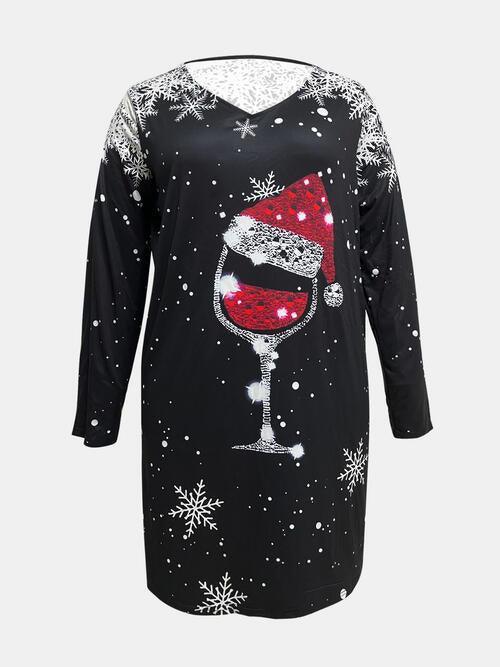 Plus Size Printed Long Sleeve Tee Dress CHILLSTAR