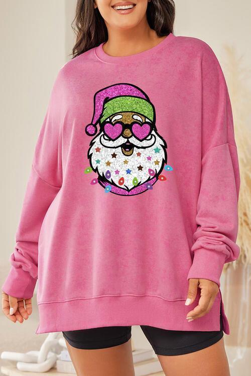 Plus Size Santa Claus Sequin Round Neck Sweatshirt CHILLSTAR