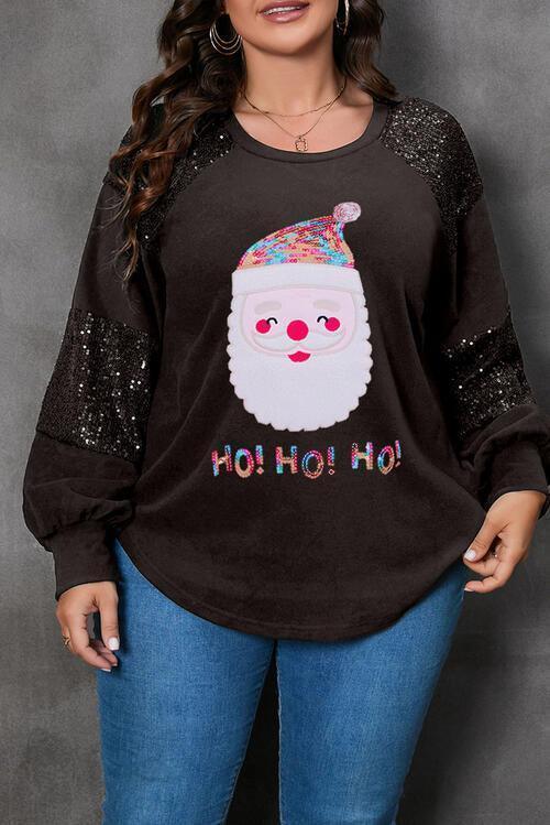 Plus Size Santa Graphic Sequin Long Sleeve Sweatshirt CHILLSTAR