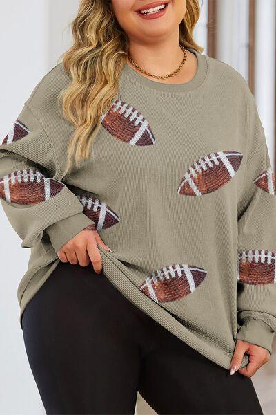 Plus Size Sequin Football Dropped Shoulder Sweatshirt CHILLSTAR