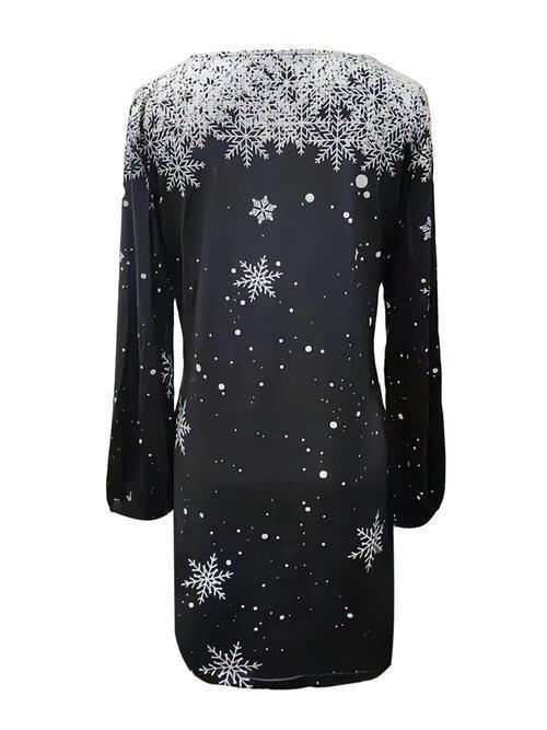 Printed V-Neck Long Sleeve Dress CHILLSTAR