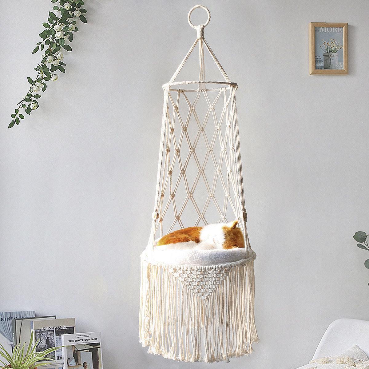 Purr-fect Relaxation: Macrame Cat Hammock Wall Hanging CHILLSTAR