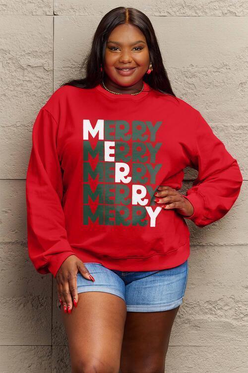 Simply Love Full Size MERRY Long Sleeve Sweatshirt CHILLSTAR