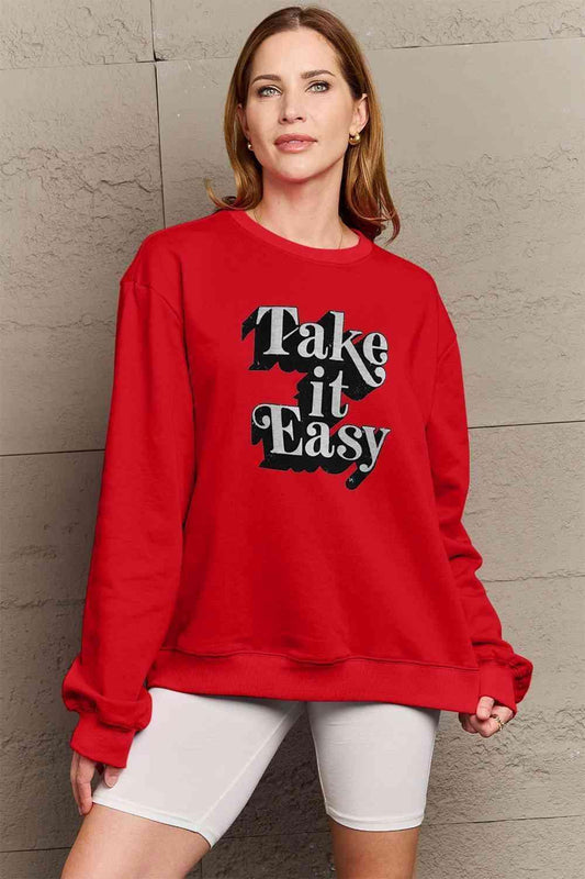 Simply Love Full Size TAKE IT EASY Graphic Sweatshirt CHILLSTAR