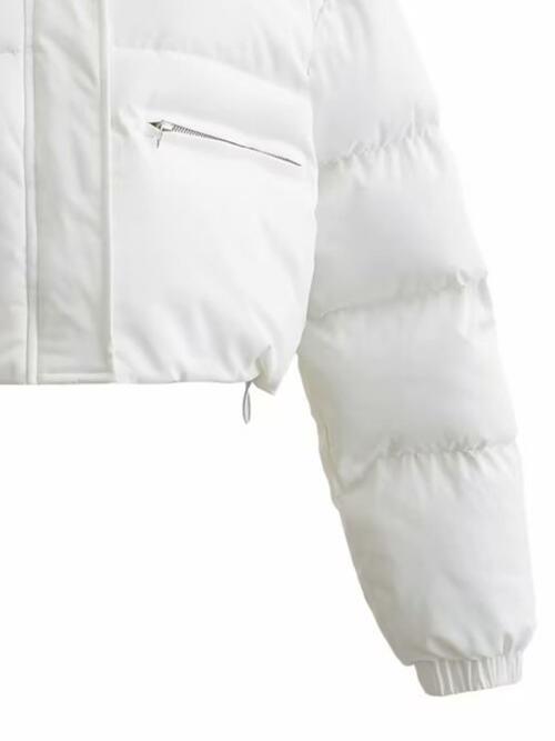 Snap and Zip Closure Drawstring Cropped Winter Coat CHILLSTAR