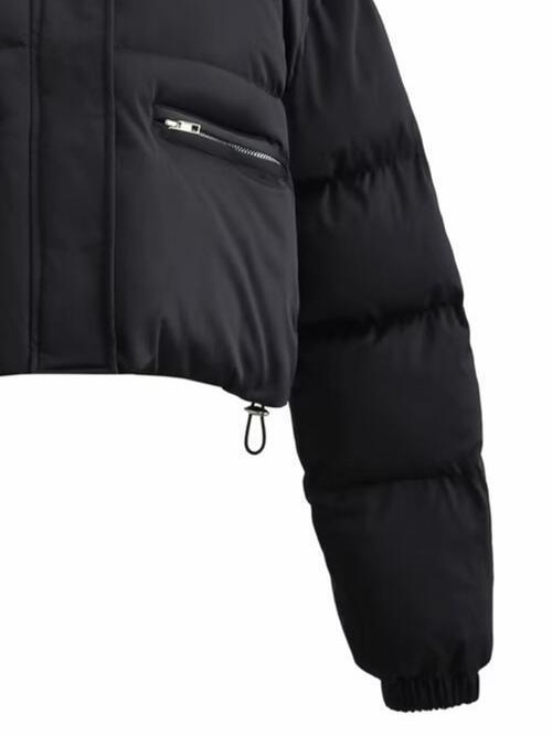 Snap and Zip Closure Drawstring Cropped Winter Coat CHILLSTAR