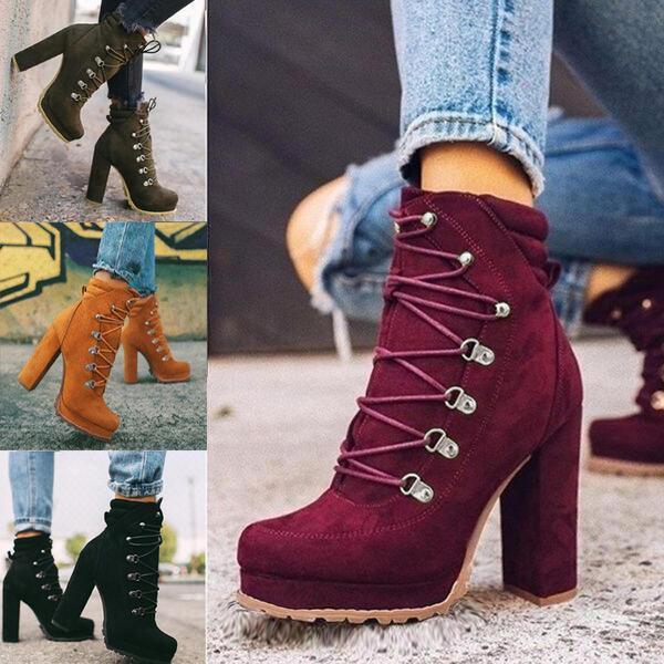 Step into Style: Round Toe Lace-Up Heeled Boots for Women - Elevate Your Look with Chic Mid-Calf Shoes and High Heels CHILLSTAR