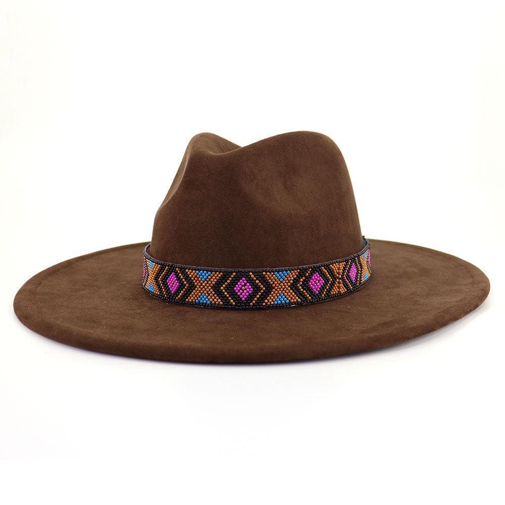 Suede Serenity: Bohemian Chic with a Large Brim- Flat Top Hat CHILLSTAR