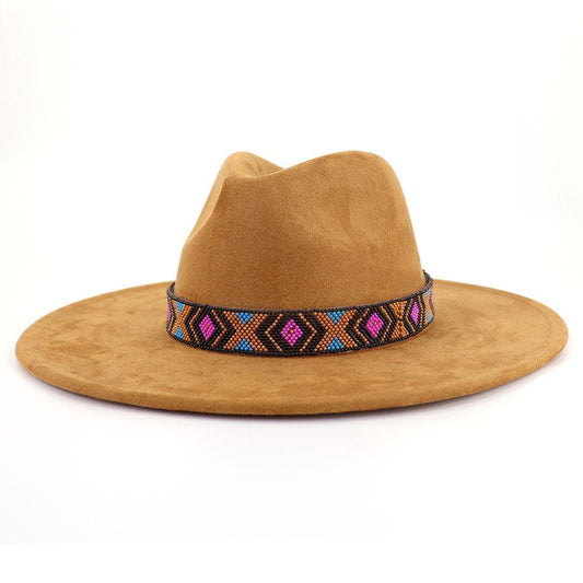 Suede Serenity: Bohemian Chic with a Large Brim- Flat Top Hat CHILLSTAR